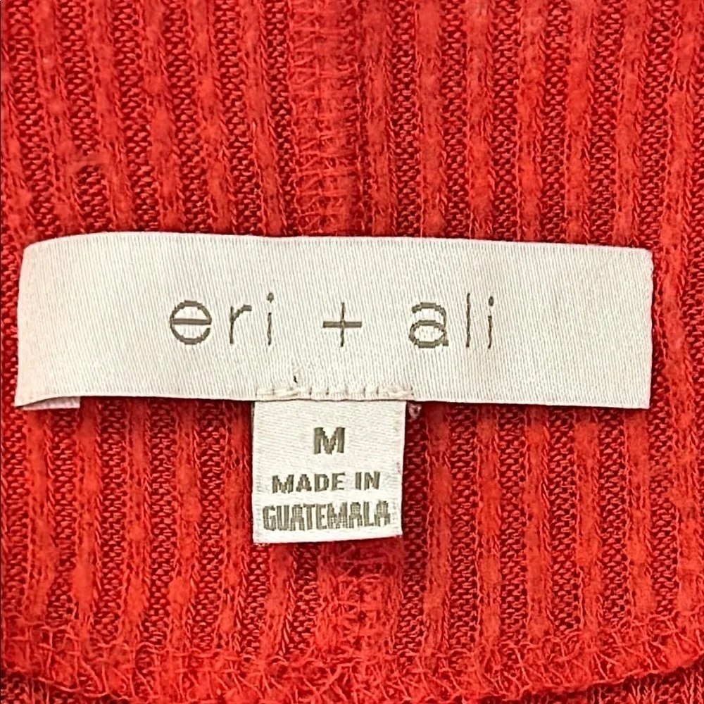 Anthropologie Eri + Ali Mock Neck Ribbed Knit Sweater Tomato Red Orange Medium